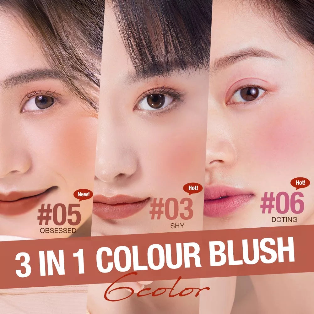 Blush Multiuso 3 em 1 O.Two.O, Lábios, Bochechas e Rosto!